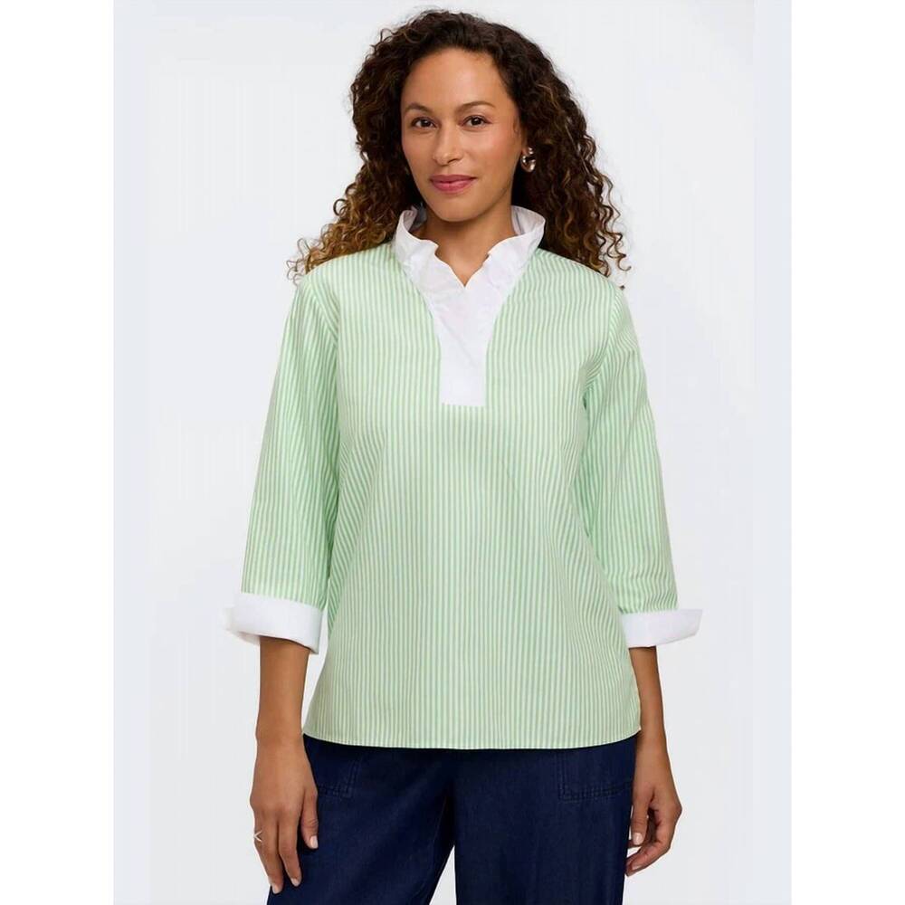 NEW FOXCROFT tammy popover top in mojito stripe